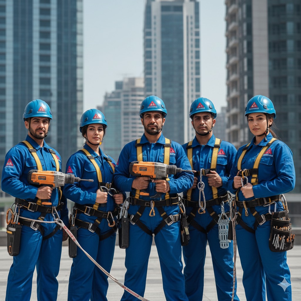 مراحل اجرایی پیچ و رولپلاک نما توسط ارتفاع کاران شهر ایمن