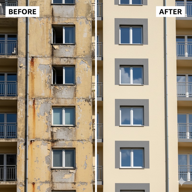 رنگ آمیزی نما ساختمان – سرمایه‌گذاری حیاتی برای هویت و ارزش ساختمان شما